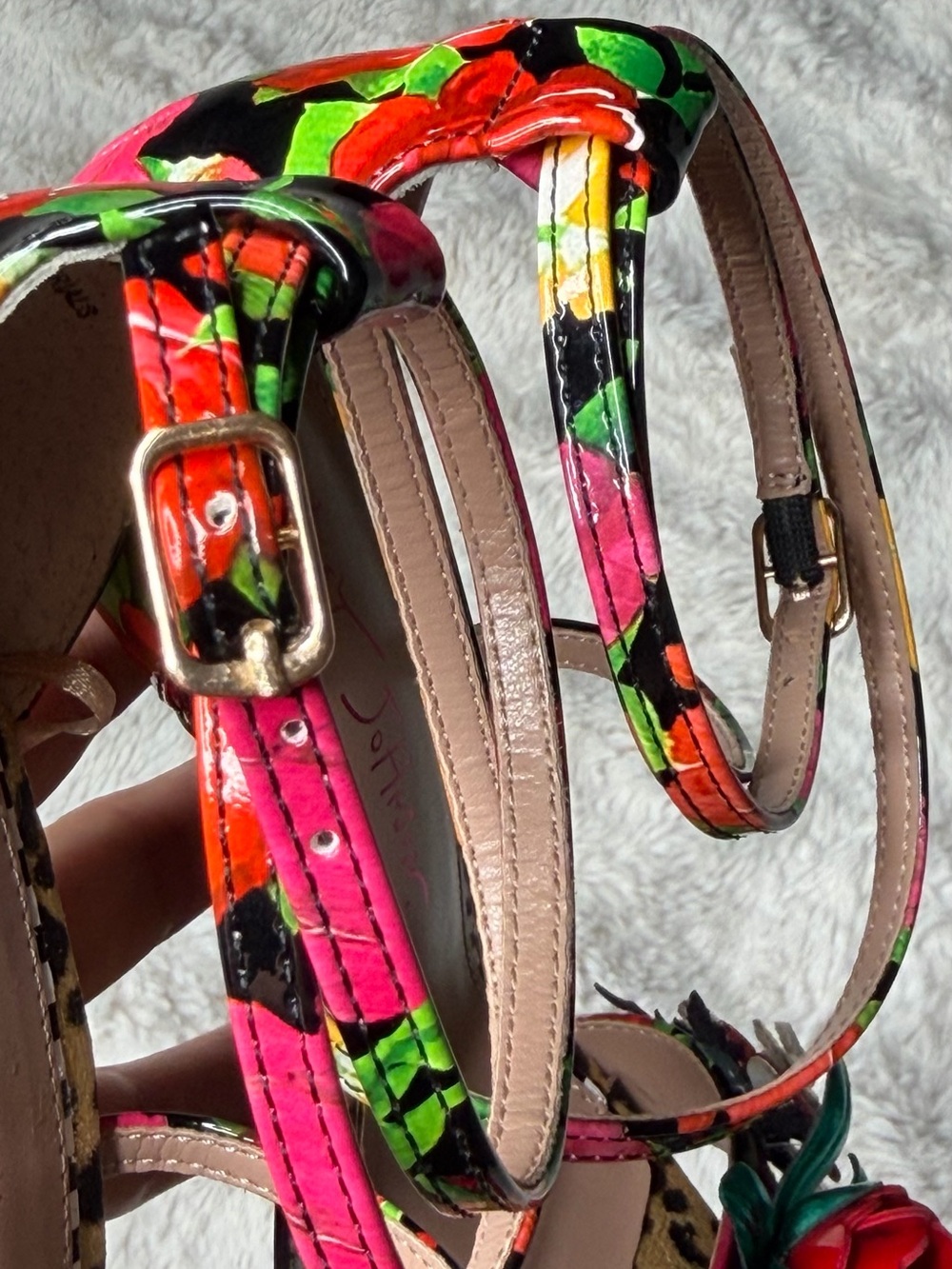 NWOT Betsey Johnson Floral Leopard Print Multicolor Floral Strappy Heel Sandals - Picture 12 of 14